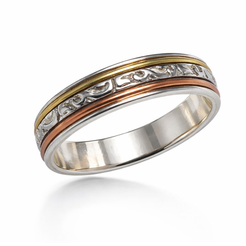 Tri-Tone Thin Band Spinner Ring